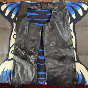 VTG Silver Bike Black Leather Chaps Large